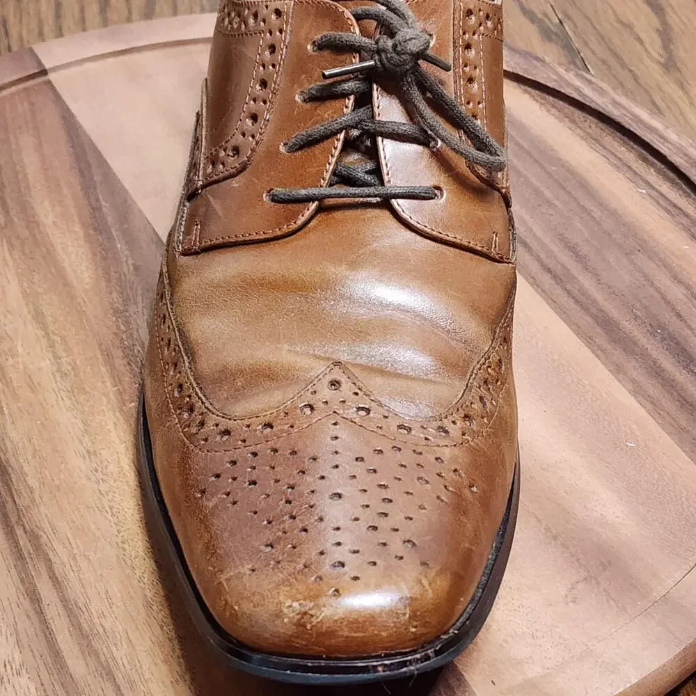 Stacy Adams Dress Shoes Mens Size 11 Brown Leather Brogue Wingtip 24738-221